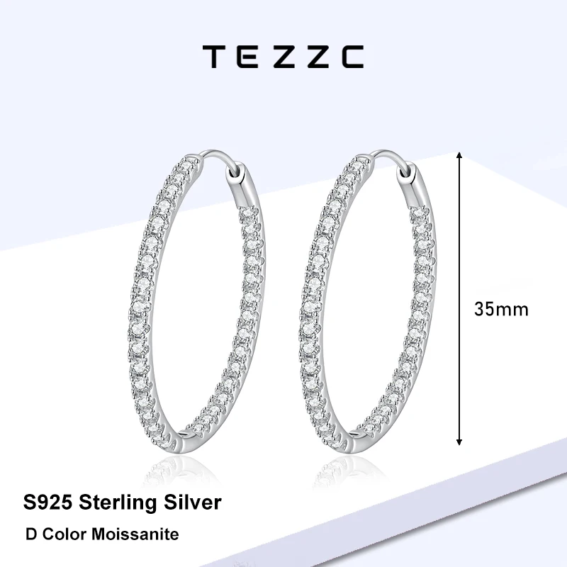 

Tezzc 2mm D Color Moissanite Hoop Earrings For Women Gift 925 Sterling Silver Sparkling Diamond Ear 35mm Hoop Earrings Jewelry