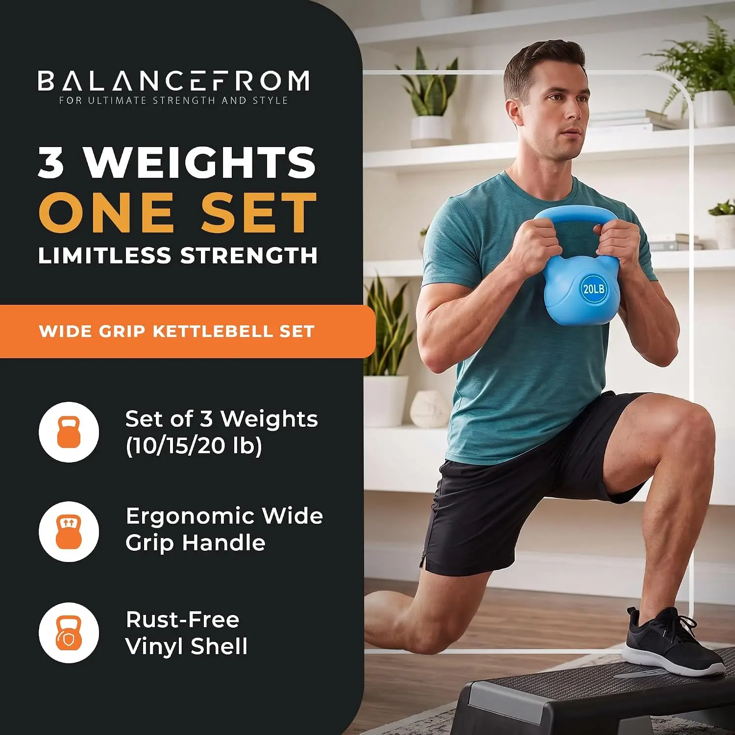 Kettlebell Set with Vinyl Coating, 30, 45, 50 and 75 lb Choices, Cement-Filled Strength Training Weights Featuring Ergonomic Grip and Color-Coded Design for Full Body Workouts at Home or Gym