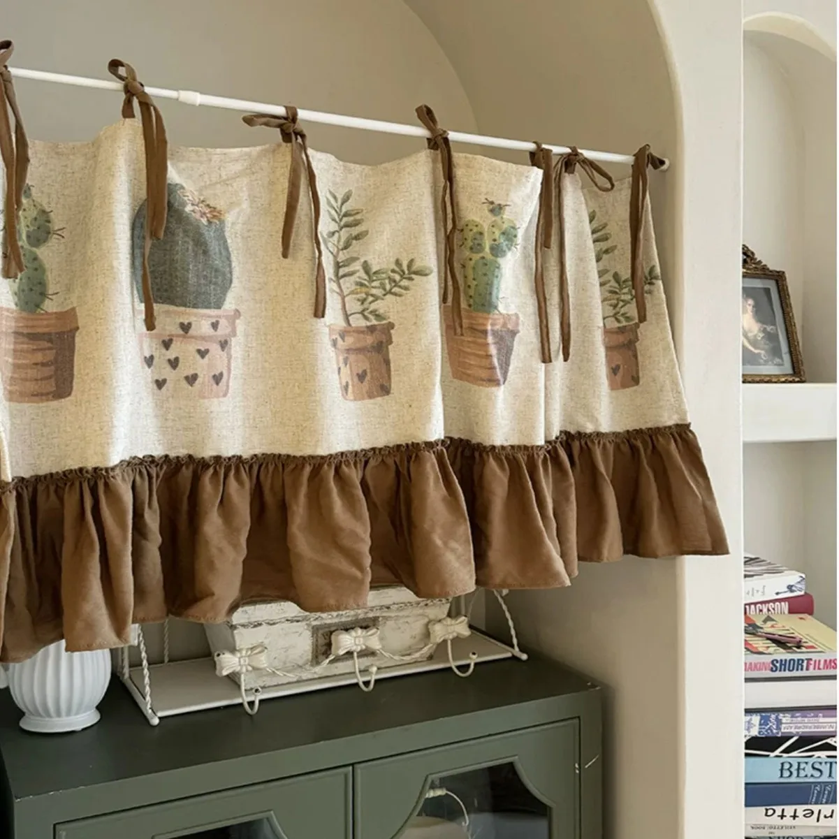 New Green Plant Strap Knot Short Curtain Curtains Bedroom Decoration Window Screens Curtains Transparent but Not Transparent
