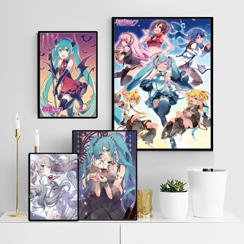 ملصق فني ذاتي اللصق للفتيات ، أمين H-Hatsunes-M-Miku ، ملصق ورق كرافت ريترو ، لوحة جدارية ذاتية الصنع ، غرفة ، بار ، مقهى
