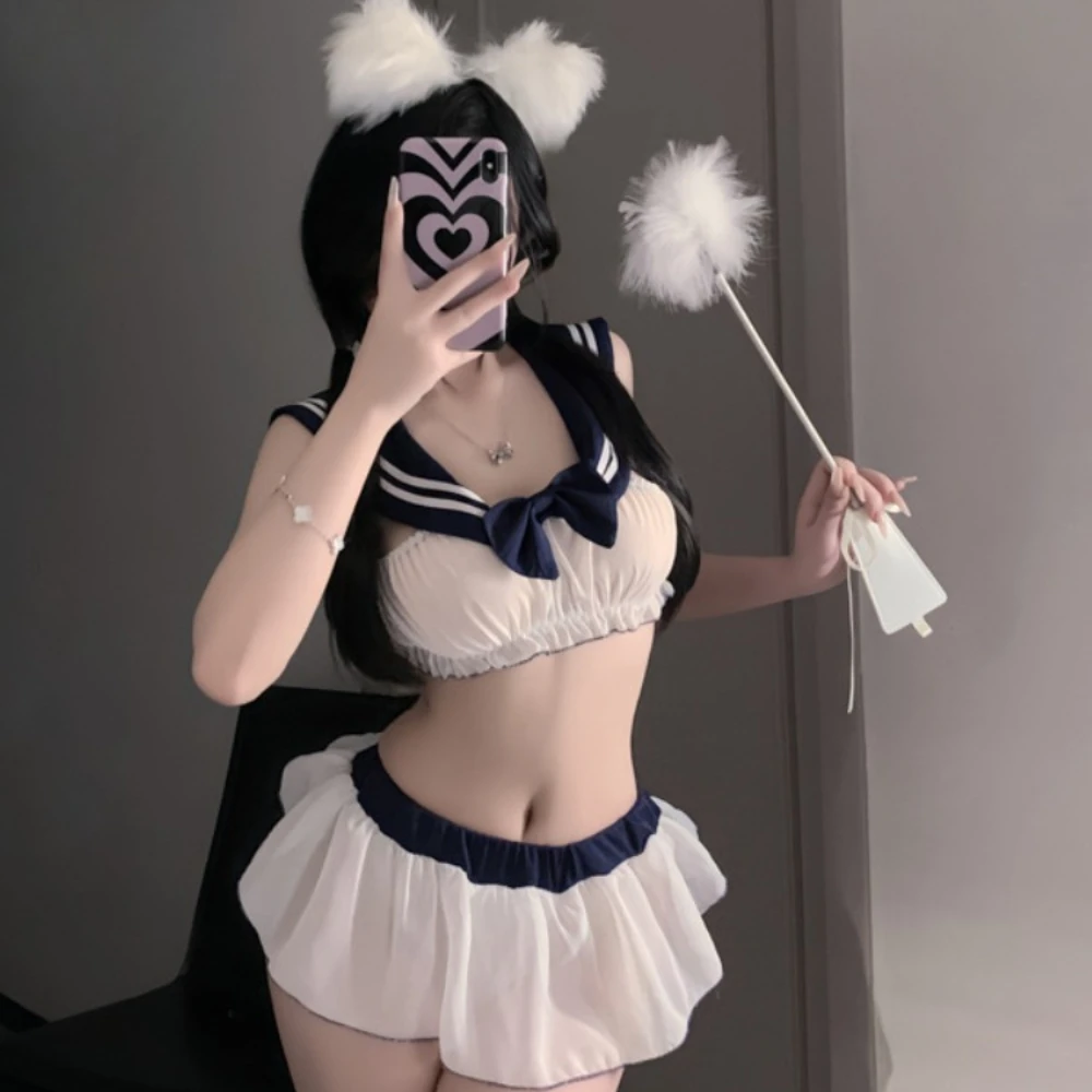 Kawaii Lingerie Sexy Women Sleepwear Cosplay Rabbit Girl Bodysuit Deep V Temptation Pure Bunny Ear Anime Hollow Jumpsuit Uniform view 3
