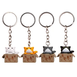 Cute Little Carton Box Cat Keychain For Women Men 4 color Funny Animal Handbag Car Key Holder