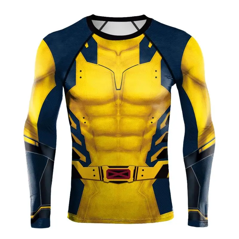 Halloween Cosplay T-Shirt Long Sleeve Compression Shirts for Men Superhero Novelty Tops Party Costume Elastic Fitness Sportwear