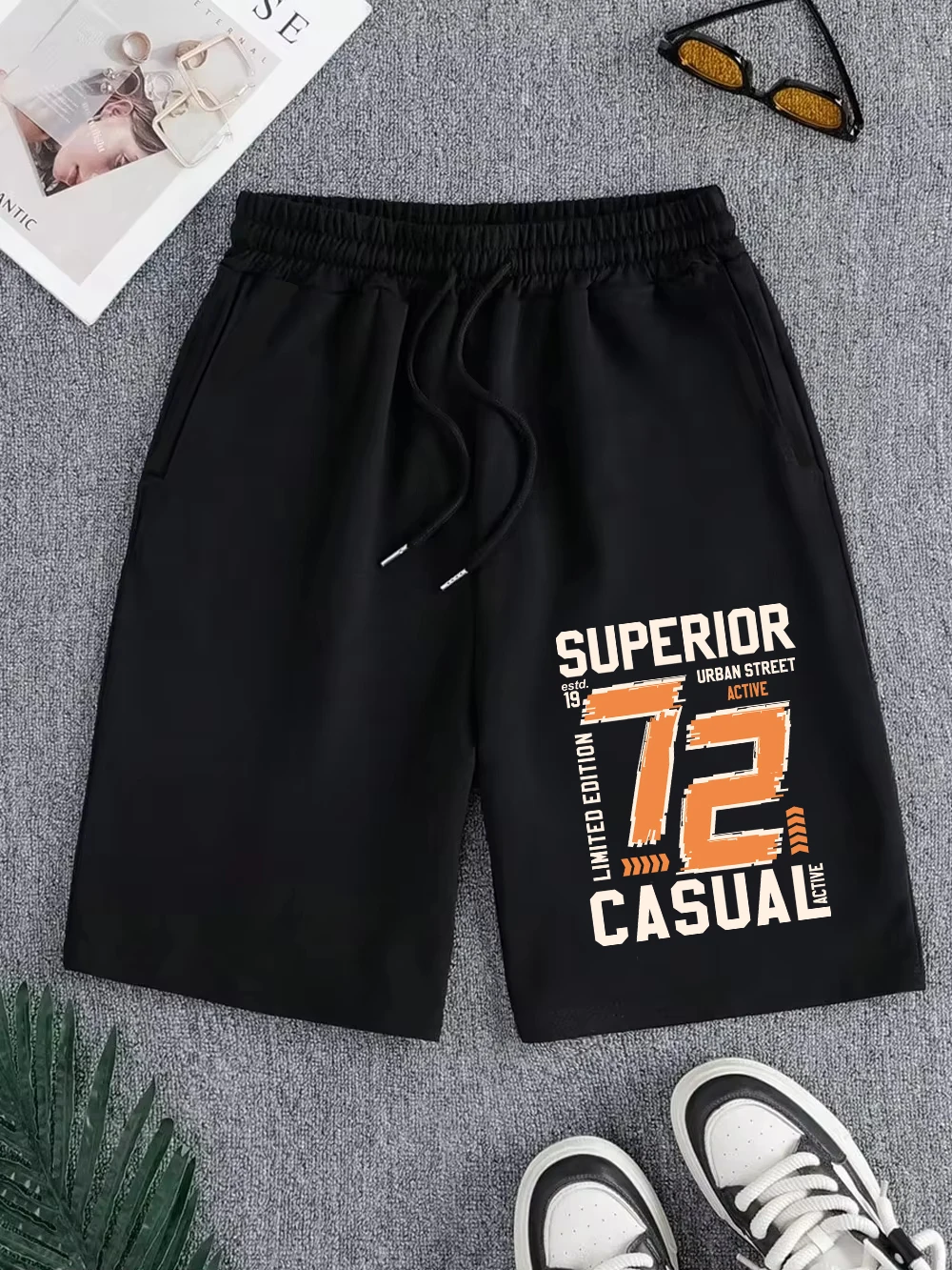 Urban Street 72 Printed Pants Mens Summer Oversized Wide Knee Length Shorts Jogging Pocket Shorts Basics High Waisted Clothes