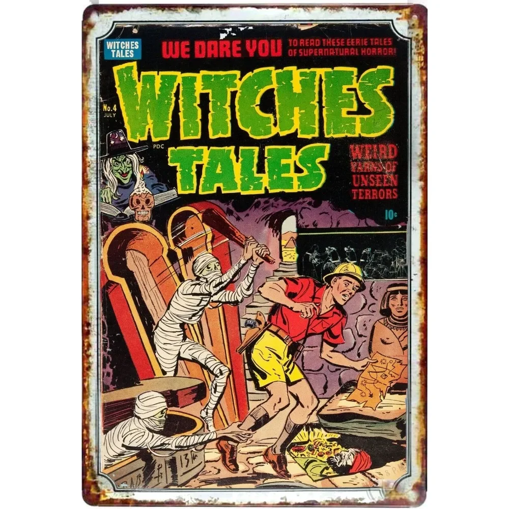 Weird Witches Tales 1930er-Jahre-Comic-Cover-Metallblechschild – Horror-Wanddekoration für Man Cave Shop