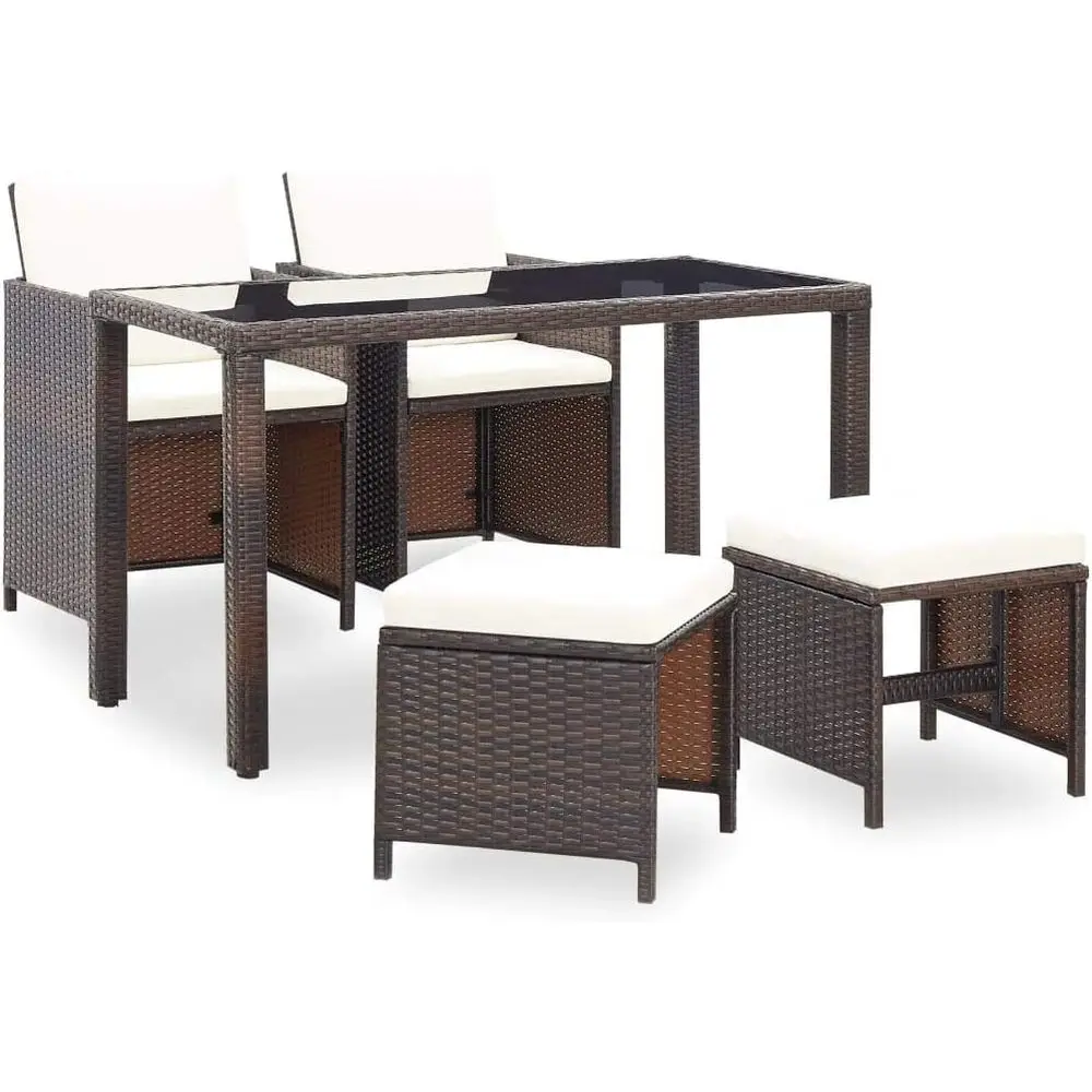 

5-Piece Rattan Outdoor Dining Set with Cushions, Brown