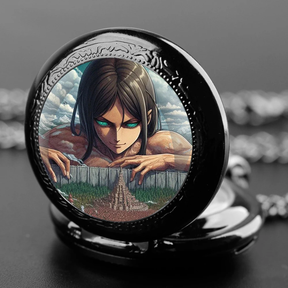 Attack on Titan Design Relógio de bolso de quartzo cúpula de vidro, corrente durável, numeral arábico, presentes criativos para homens e mulheres