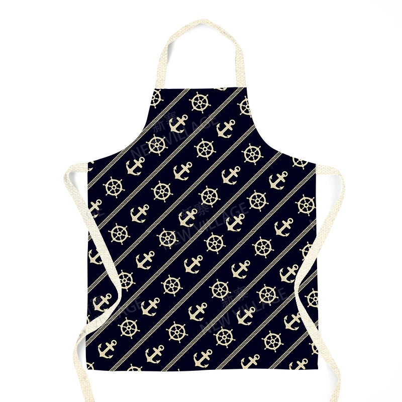 Custom Linen Apron Nautical Design Personalized Boat Name Adjustable Unisex Kitchen Chef Bib Cooking Baking BBQ Apron Durable