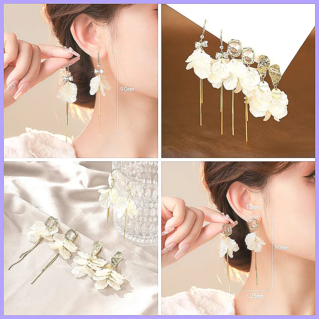 

Серьги в корейском стиле с серебряными цветочными лепестками, длинные, элегантные, гипоаллергенные, для женщин