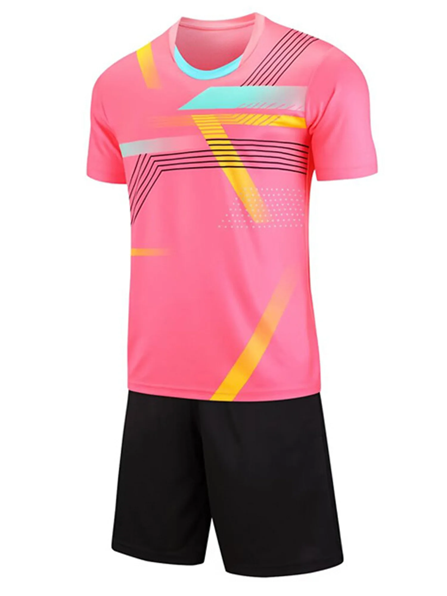 Children's Sports Suit Quick Dry Short Sleeve Round Neck T Shirt with Drawstring Shorts Pockets Breathable Training Tracksuit