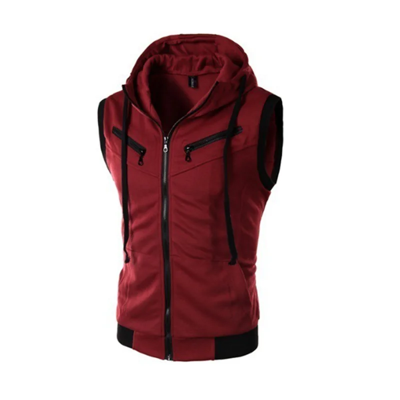 2023 primavera/estate Top da uomo con cappuccio canotta senza maniche gilet solido Casual con cappuccio tasca gilet con cerniera cappotto