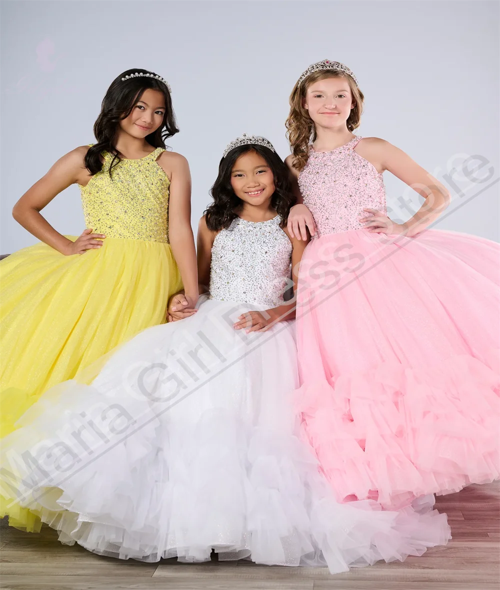 

White Flower Girl Dress Wedding Sleeveless For Children's Birthday Formal Occasions Holy Communion Parties Photography