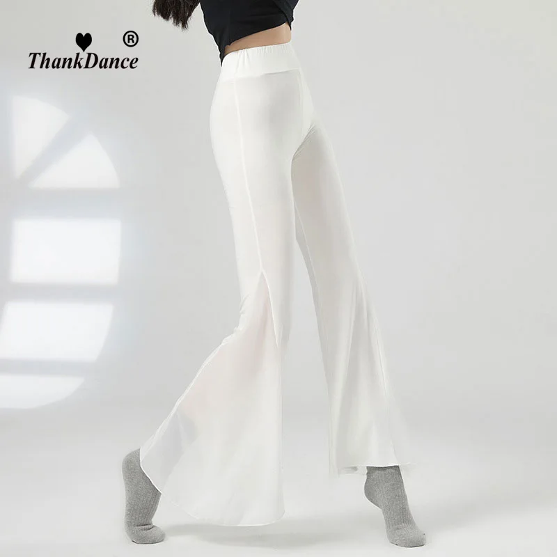 Latin Dance Pants Women New Pure Color Ballroom Wide Leg Trousers Fashion Summer Long Standard Adult Modern Waltz Training Wear