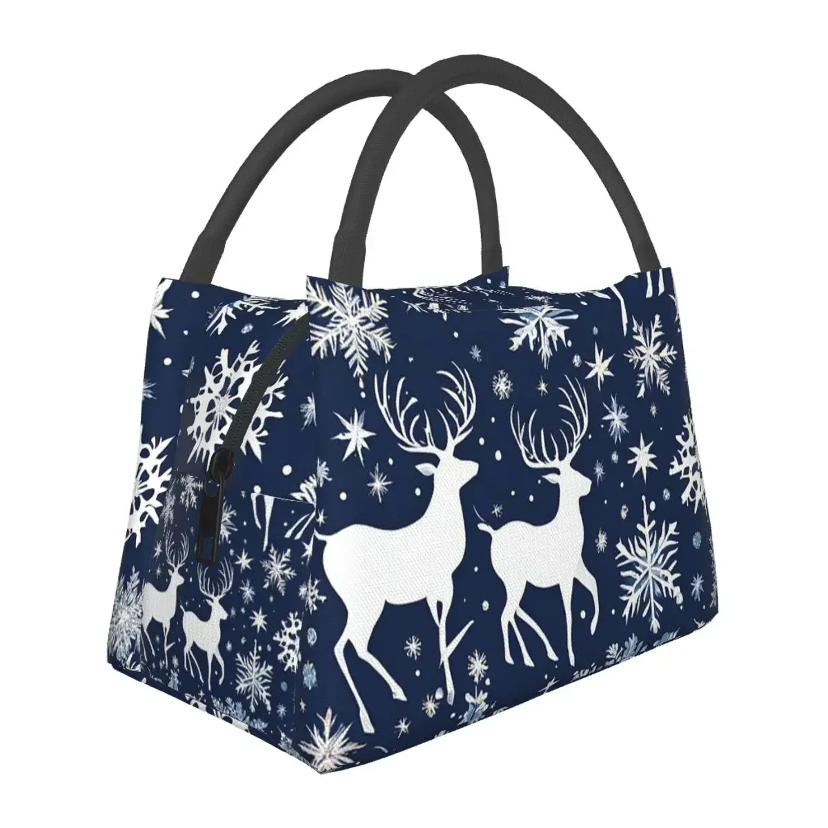 Christmas. Blue And White .8 Lightweight Handheld Insulated Lunch Bag Large Capacity for Adults Students Travel Picnic