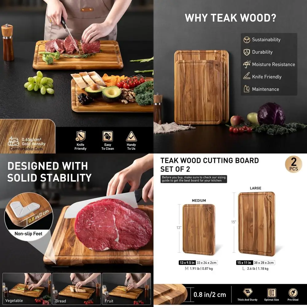 

Двойные разделочные доски из тикового дерева — набор кухонных посуды, нескользящие, без бамбука, нержавеющая сталь, титан, акрил, акация, O