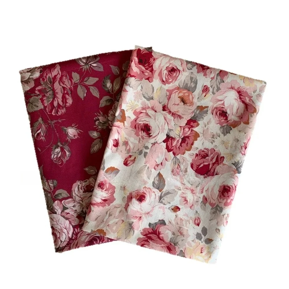 145x50cm Cotton 60s Printed Vintage Retro Rose Floral Fabric, for Children's Clothing Women's Dress Bag DIY Sewing Cloth