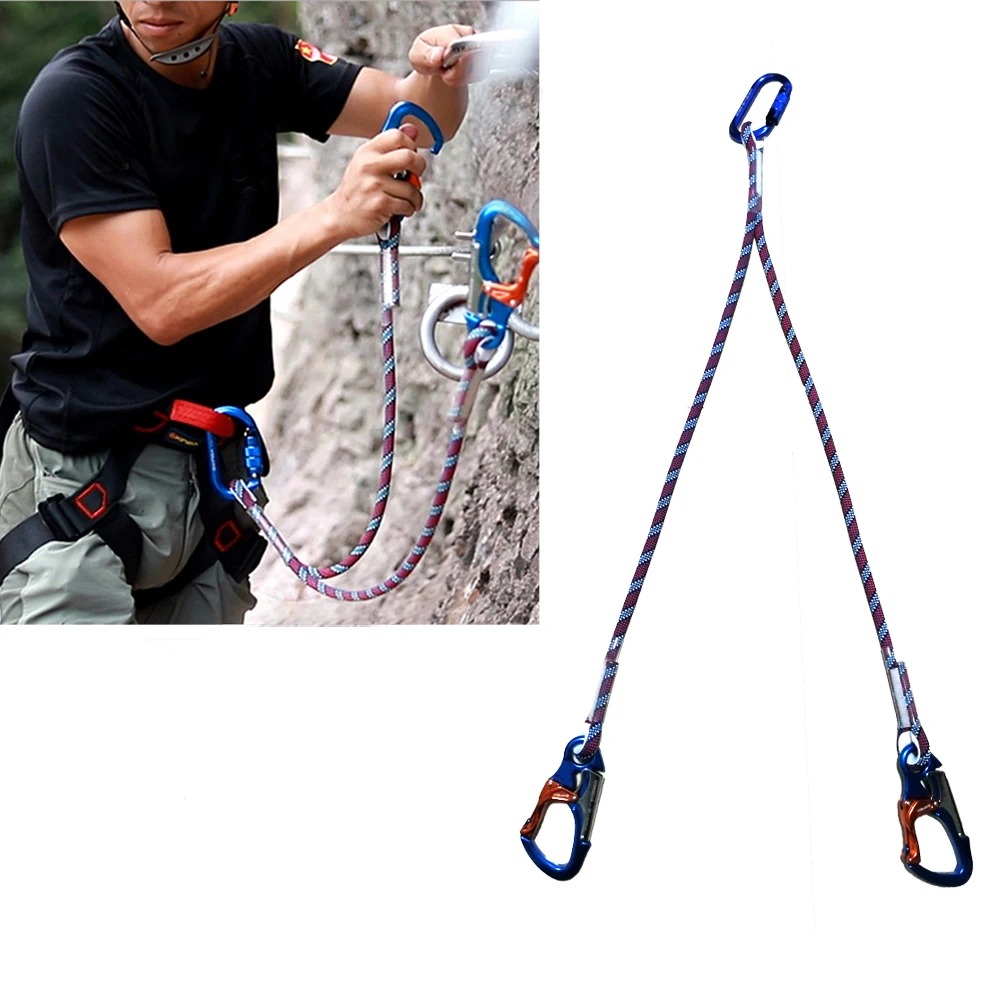 

22kn Braided Prusik Cord Loop Sewn Eye to Eye V shaped rescue fall protection Safety Lanyard with 30 KN Climbing Carabiner