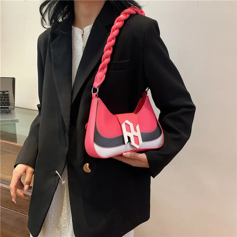 

2025 French Style Color Block Shoulder Bag - Women's Chic Underarm Purse, Summer Trendy Crossbody Bag with Contrast Trim