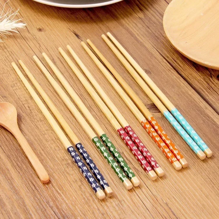 Baguettes en bambou à motifs floraux pour la maison et les restaurants, baguettes en bambou imprimées, vaisselle, baguettes de style chinois