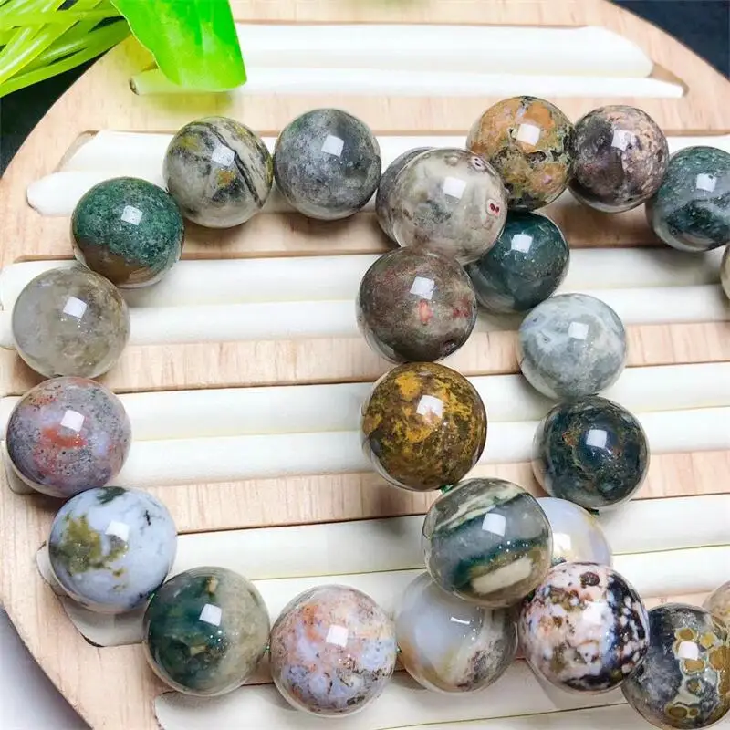 

Natural Ocean Jasper Bracelet Round Beads Strand Bracelet Jewelry Women Men Healing Jewelry LoversGift 1pcs 20mm