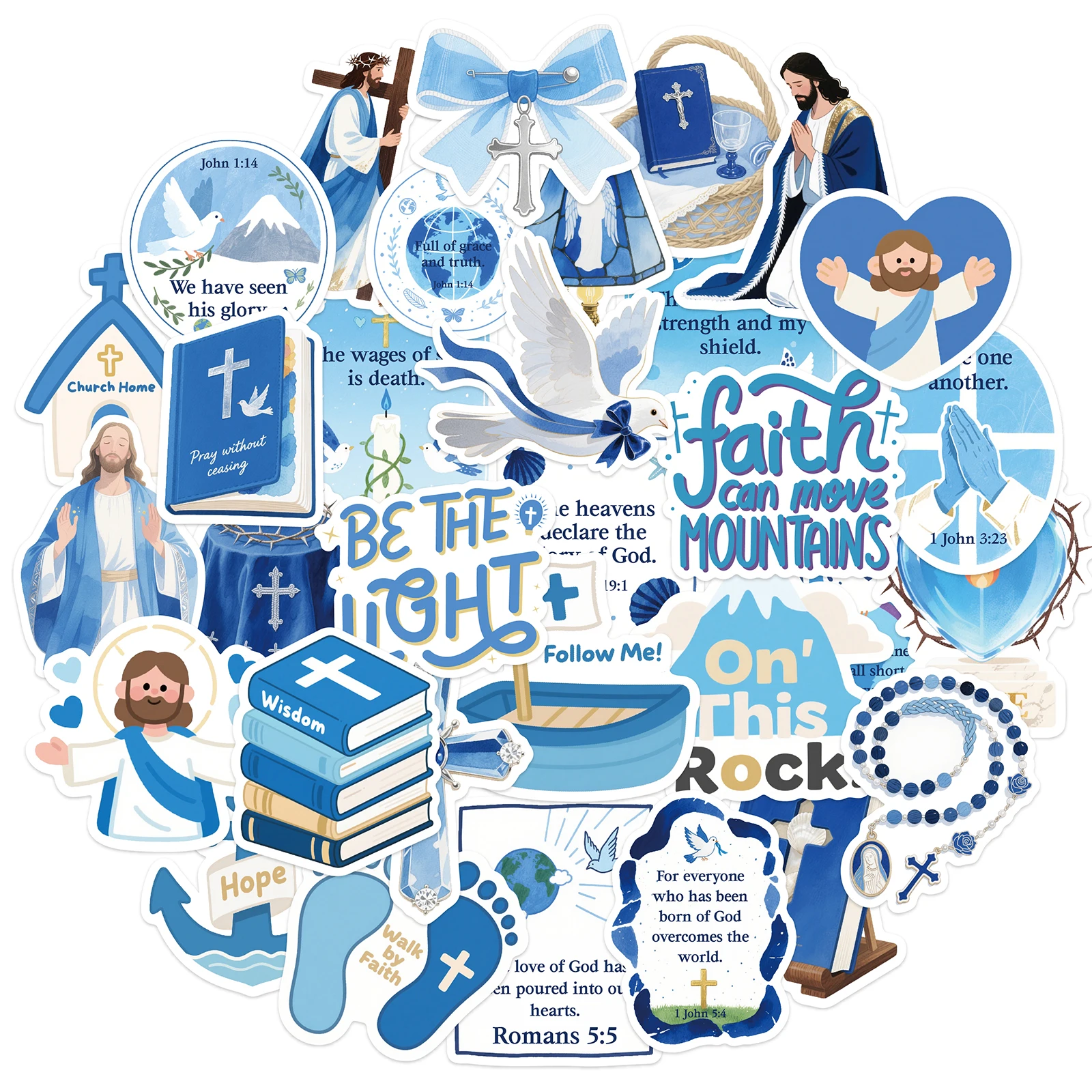 50PCS Blaue Jesus Bibel Aufkleber Cartoon Graffiti Aufkleber Für Junk Journal Wasser Flasche Laptop Telefon Gitarre Dekoration
