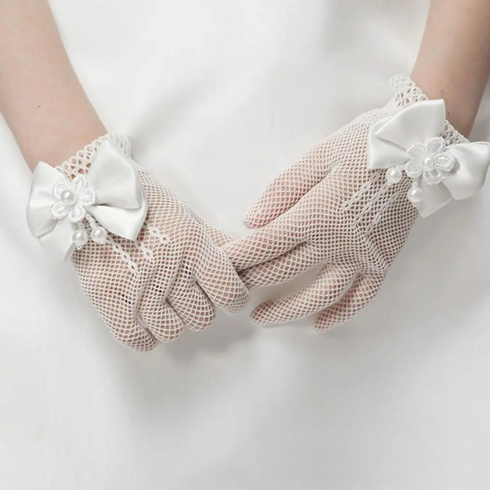 Mesh Bow White Gloves Dress Dress Flower Girl Adult Cute Elastic Good Wedding Communion Party Princess Children Gloves