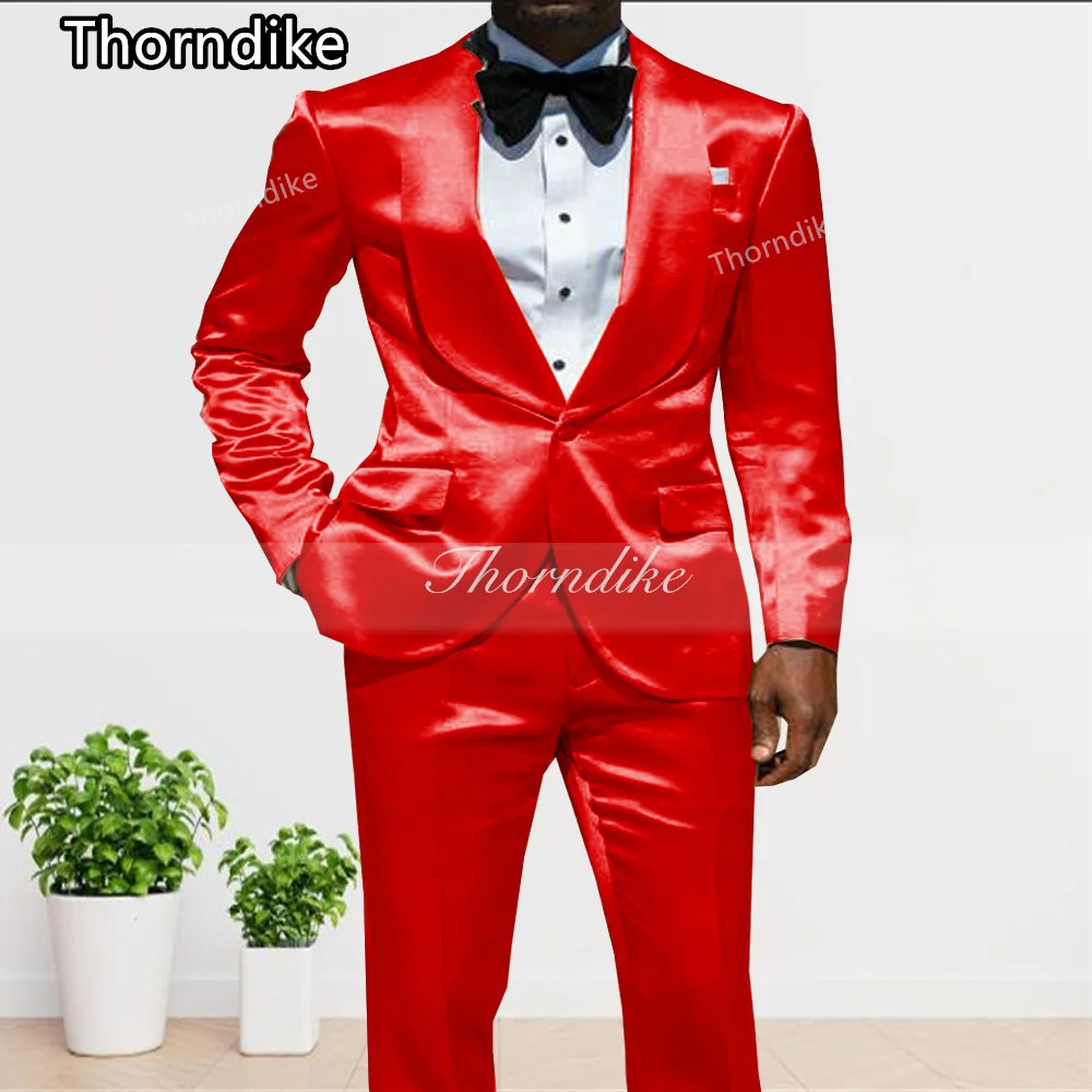 Thorndike 2023 Fashion Custom Bright Red Groom Suit Single Breasted Shawl Collar Men's Wedding Groom Tuxedo 2 Pieces