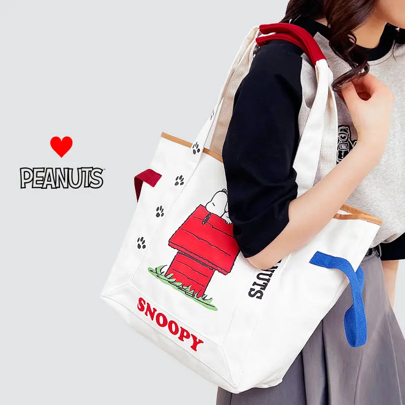 Cute Cartoon Snoopy Large-Capacity Kawaii Canvas Bag Shoulder Bag Tutoring Bag College School Bag Shopping Bag Girl Gift