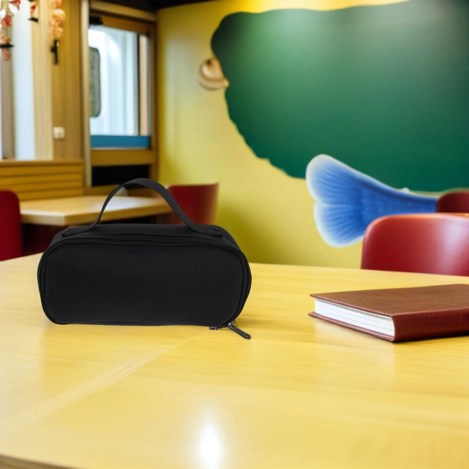 

Spacious Black Pencil Case High Capacity Organizer Durable Oxford Cloth Smooth Metal Zipper Portable Handle Stylish School