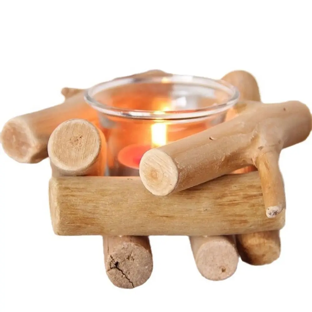 Ancient Wood Candle Holder with Glass, Unique Home Decor, Creative Rustic Coastal Style, Durable Candle Stand, Fashion