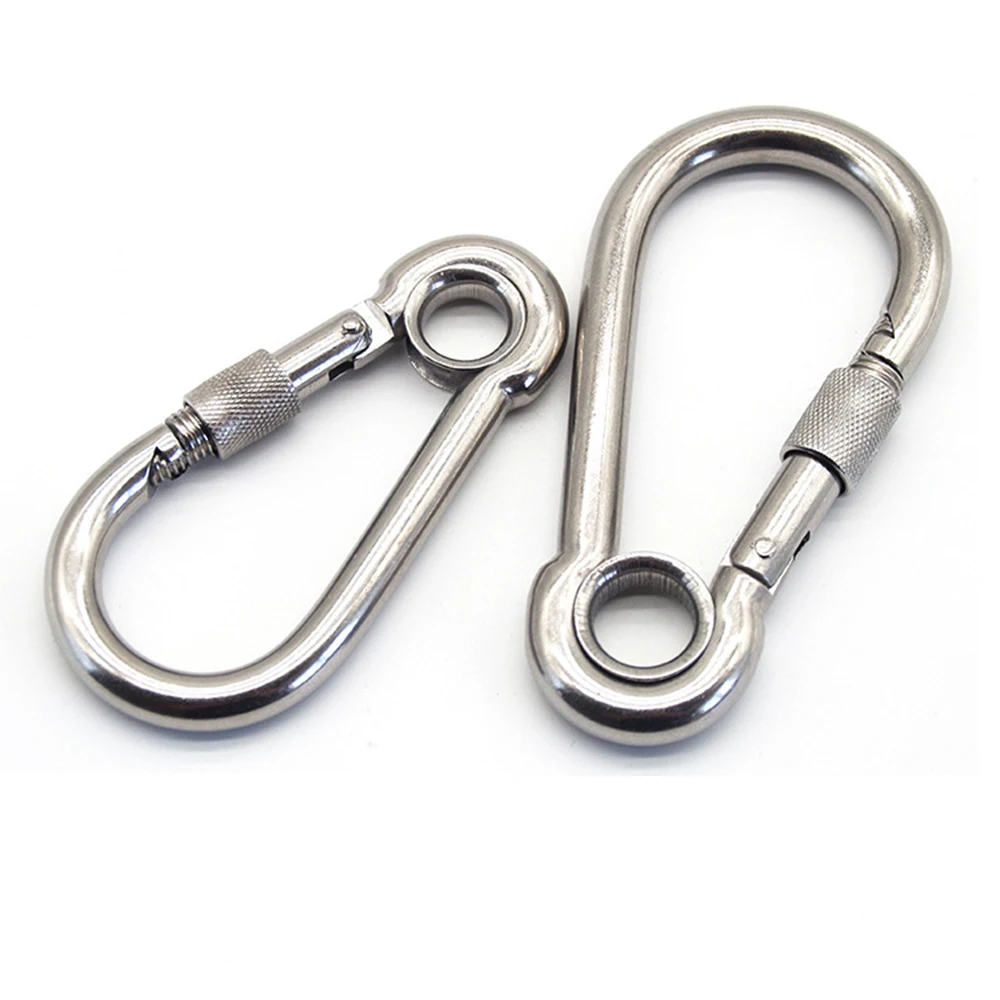 304 Stainless Steel Screw Lock Climbing Gear Carabiner Quick Links Safety Snap Hook Chain Connecting Ring Carabiner Chain Buckle