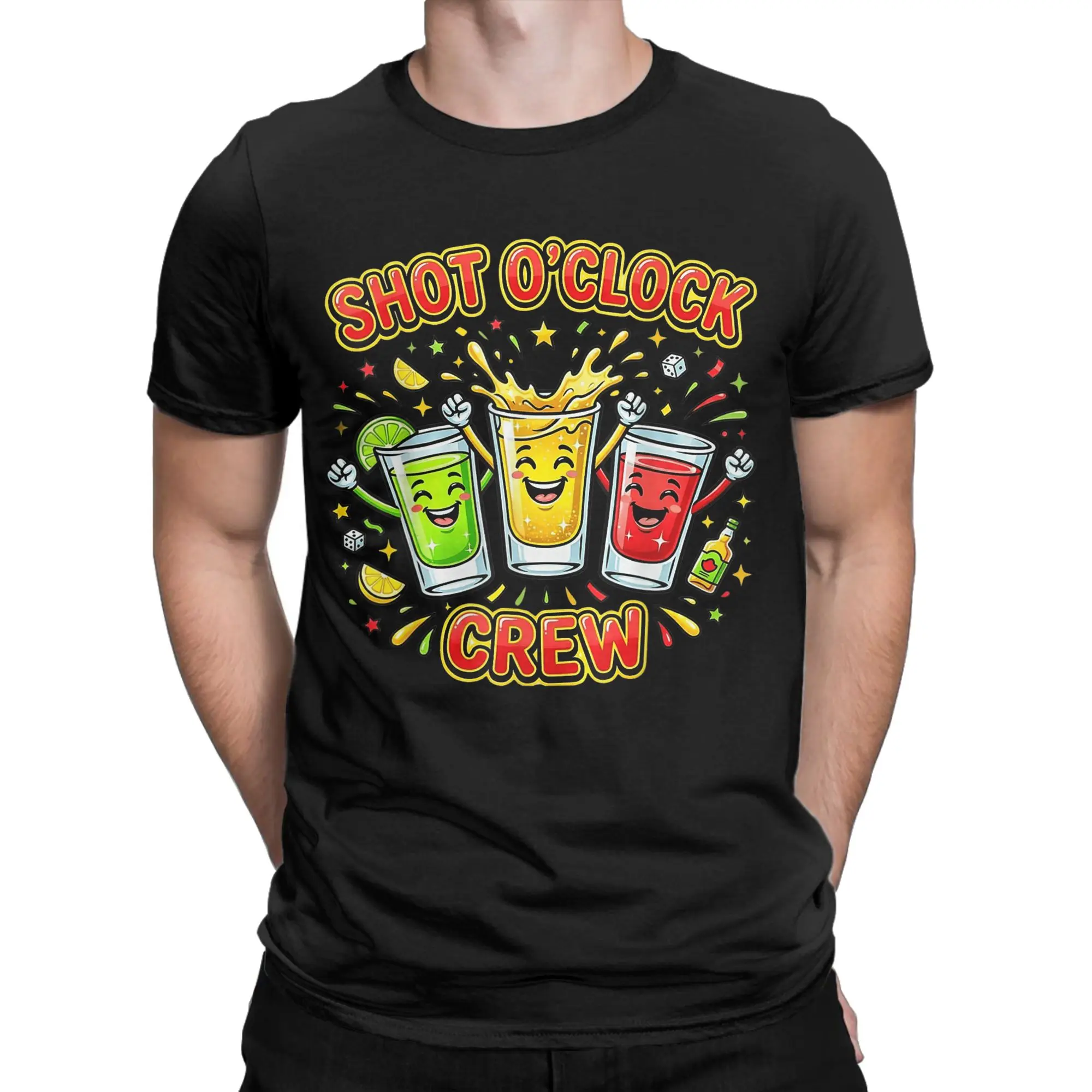 Printed Shot Oclock Crew Funny Party Friends Drinking Tequila Night T-Shirt For Men Women Cotton Round Neck Summer Top Tee