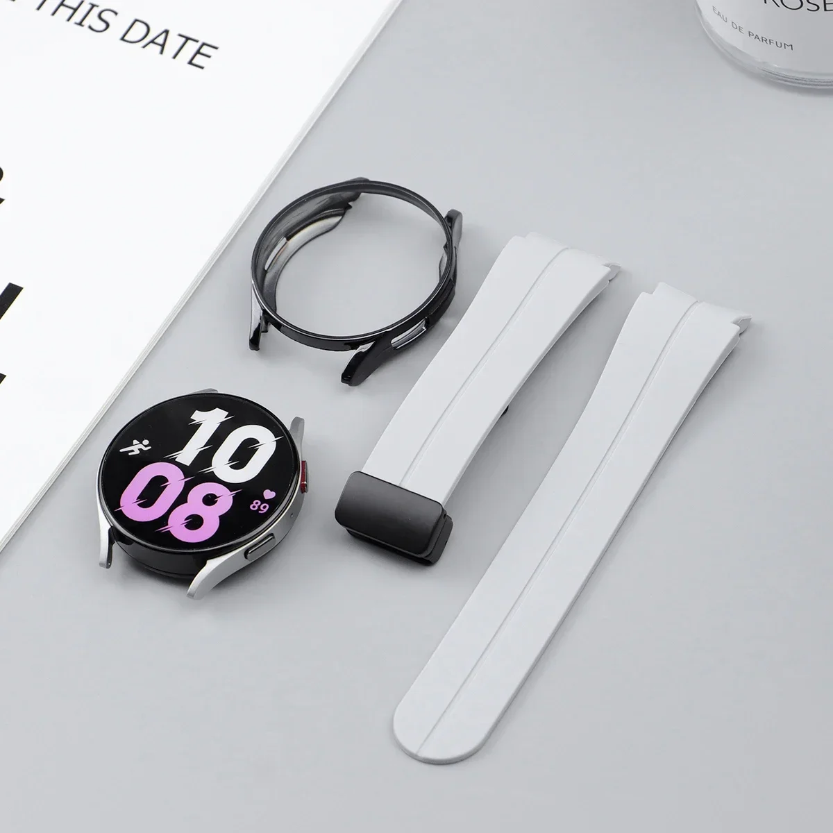 Original Silicone Strap+Case For Samsung Watch 4/5/6/7 40 44mm Watch 5Pro 45mm Magnetic Buckle Band Galaxy Watch 4 Classic 46mm