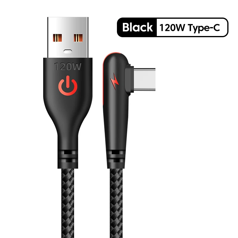USB Type C Cable 120W 90 Degree Elbow Design Mobile Phone USB C Charging Cord Quick Charge Data Cord 0.25M/1M/1.5M/2M Data Wire