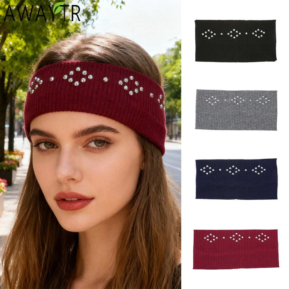 

AWAYTR Solid Color ‌Rhinestone Relief Elastic Headbands Fashion Fabric Wide Headband Plastic Hair Accessories For Women Trend