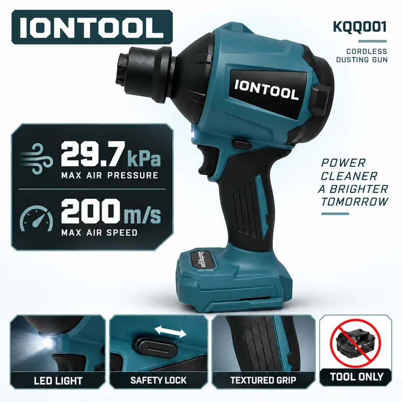 IONTOOL Durable Cordless Air Duster 200m/s For Home Cleaning and Sofa Dusting and Mattress Debris Removal and Pet Hair Cleaning