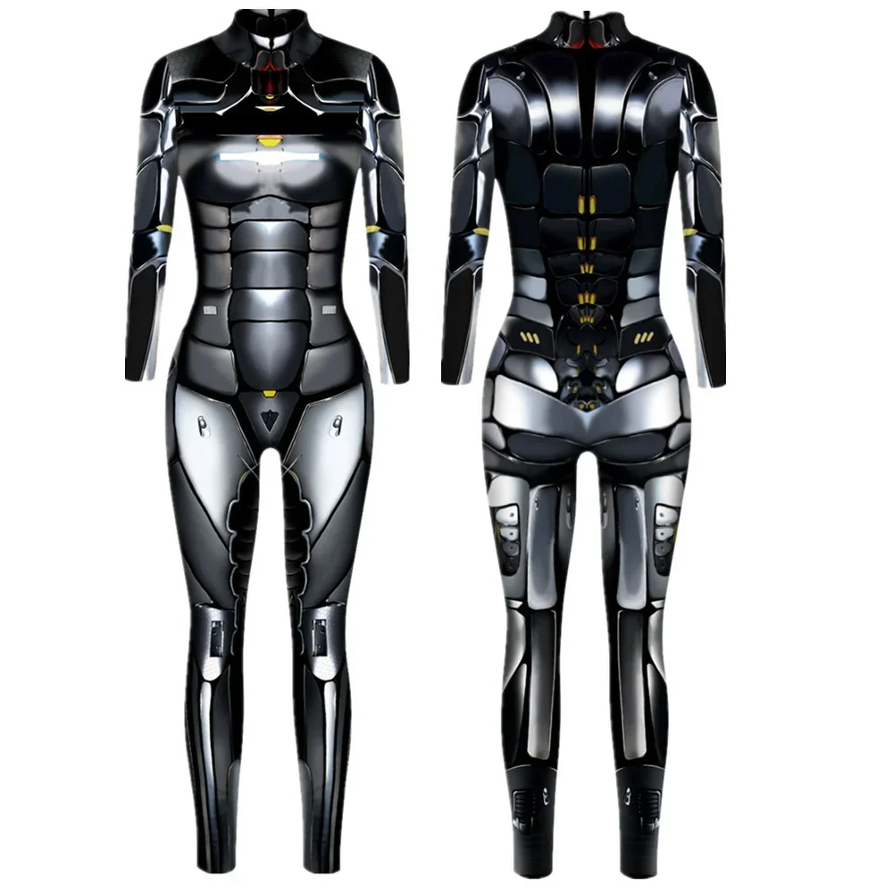 Robot Punk Jumpsuit Halloween Cosplay Sexy Women Catsuit Cosplay Costumes Punk Zentai Halloween Bodysuit Tight Sexy Body Suit