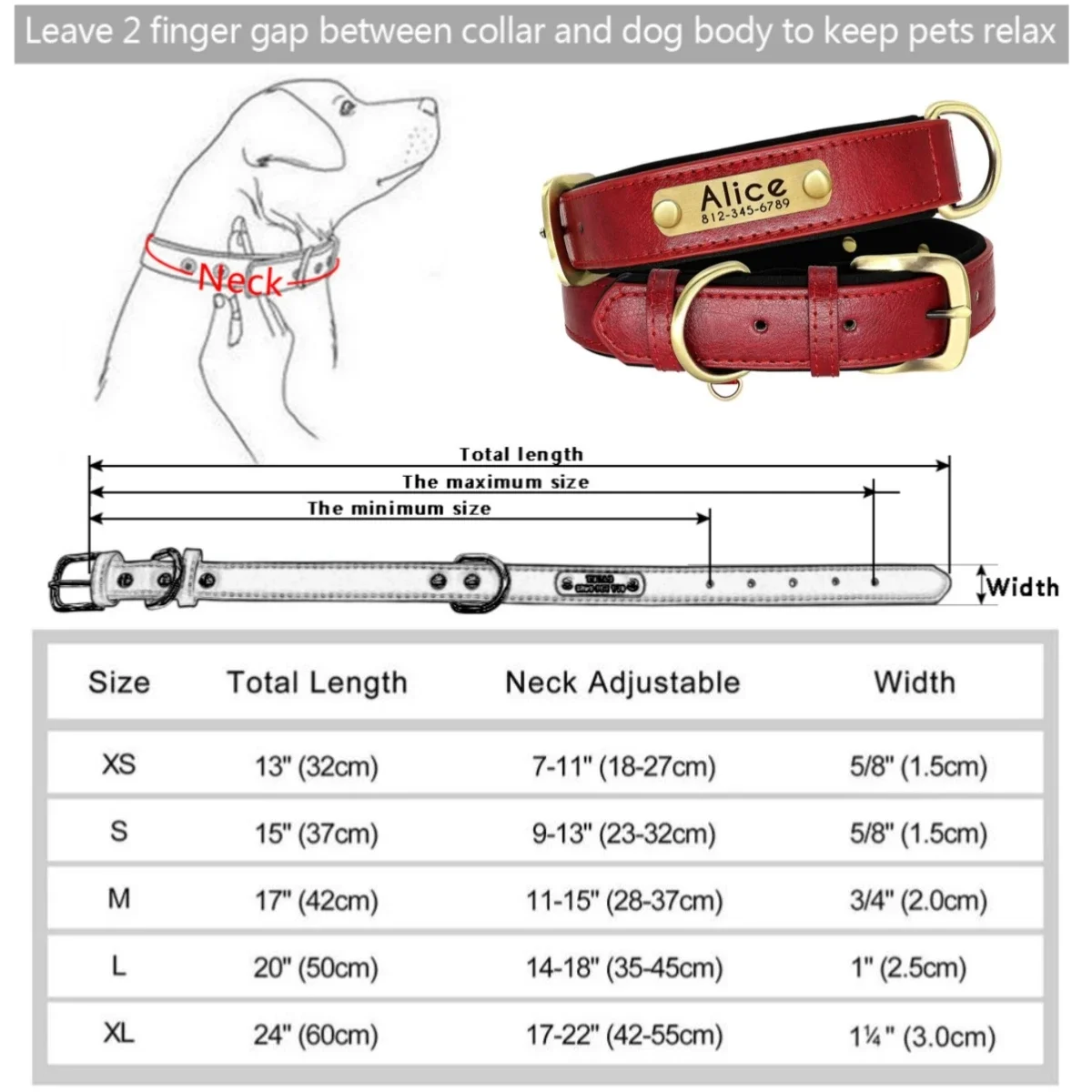 Customized Dog Collar Soft Padded Leather Pet Collar For Small Medium Large Dogs With Free Engraved Nameplate ID Tag Anti-lost