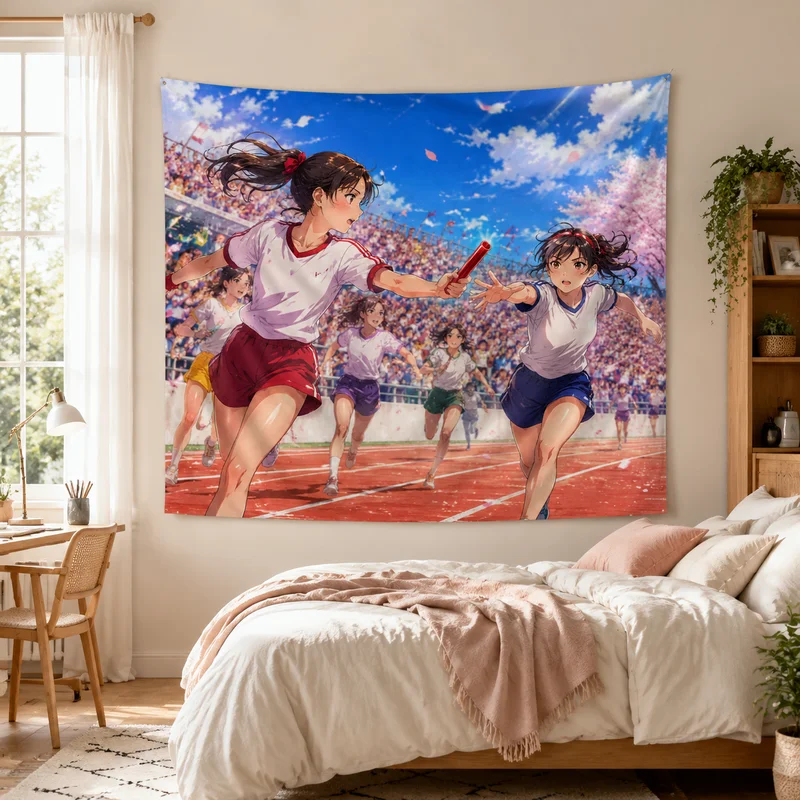 VIKAMA Rock Guitar Girl Anime Tapestry, Purple Stage Music Note Wall Hanging, Bedroom and Living Room Backdrop Decoration