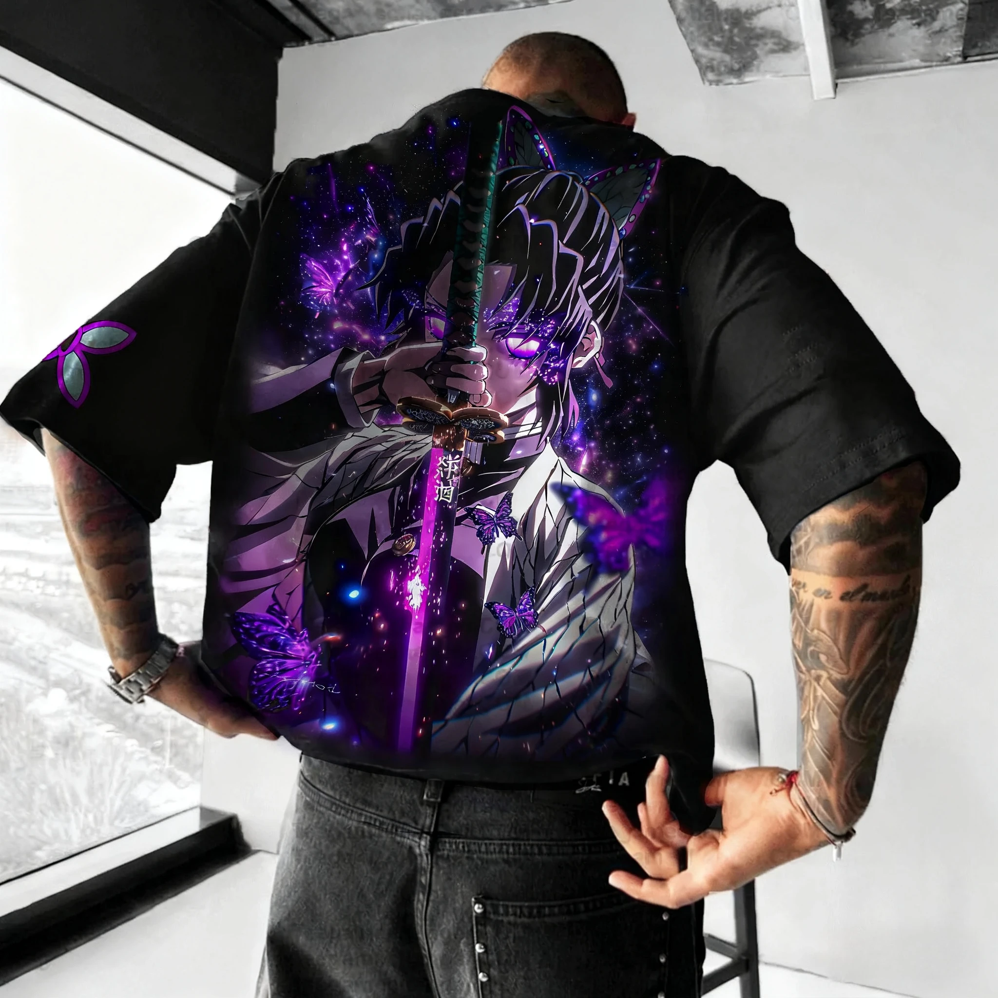 เสื้อยืดแขนสั้นลายอนิเมะดาบพิฆาตอสูร ผ้าฝ้ายแท้ ทรงหลวม สไตล์สปอร์ต แฟชั่นฤดูร้อน คอกลม สำหรับผู้ชายและผู้หญิง ปี 2025