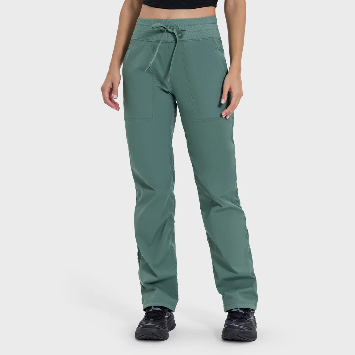 

Yoga pants with brand logo women quick dry overalls multi wear straight cuffed pants drawstring waist hiking pants with pockets