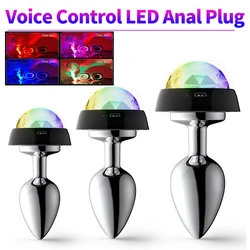 LED Voice Control Anal Plug Butt Vagina Plug Light for Party Luminous Metal Anal Bead Bdsm Sex Toys for Adult Erotic Accessories