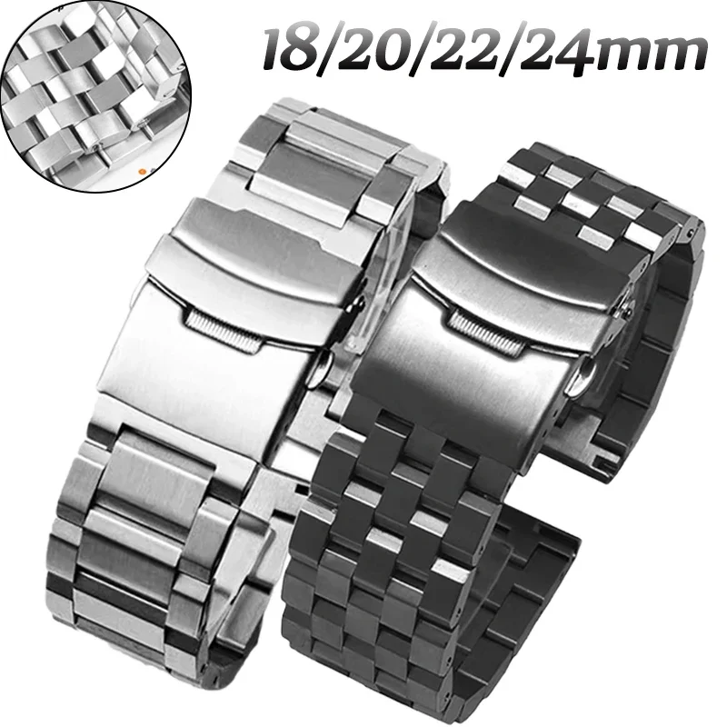 18 20 22 24mm Solid Stainless Steel Watchbands For Galaxy Watch 4/5 Pro 40/46mm For Seiko Huawei Gt3 43 Metal Business Bracelet