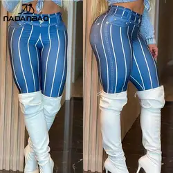 Nadanbao Women Leggings High Waist Elastic Peach Rump Workout Pants Girls Female Blue Line Printing Fashion Sexy Yoga Pants