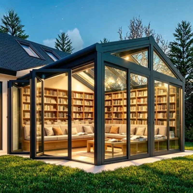 Soundproof Aluminum Glass Sunroom Outdoor Conservatory Double Glazed Glass House Waterproof Sun Room for Courtyard Terrace