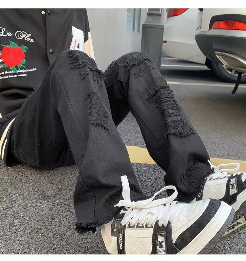 2024 spodnie y2k Streetwear weiß schlank zerrissen gestapelte Jeans Hosen für Männer Kleidung Gothic gebürstet lange Hosen Pantalones Hombre – Detail 15