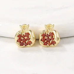 2Pcs 14K Real Gold Plated Copper Red Garnet Zircon Fruit Pomegranate Charms Pendants for DIY Earrings Necklace Jewelry Making