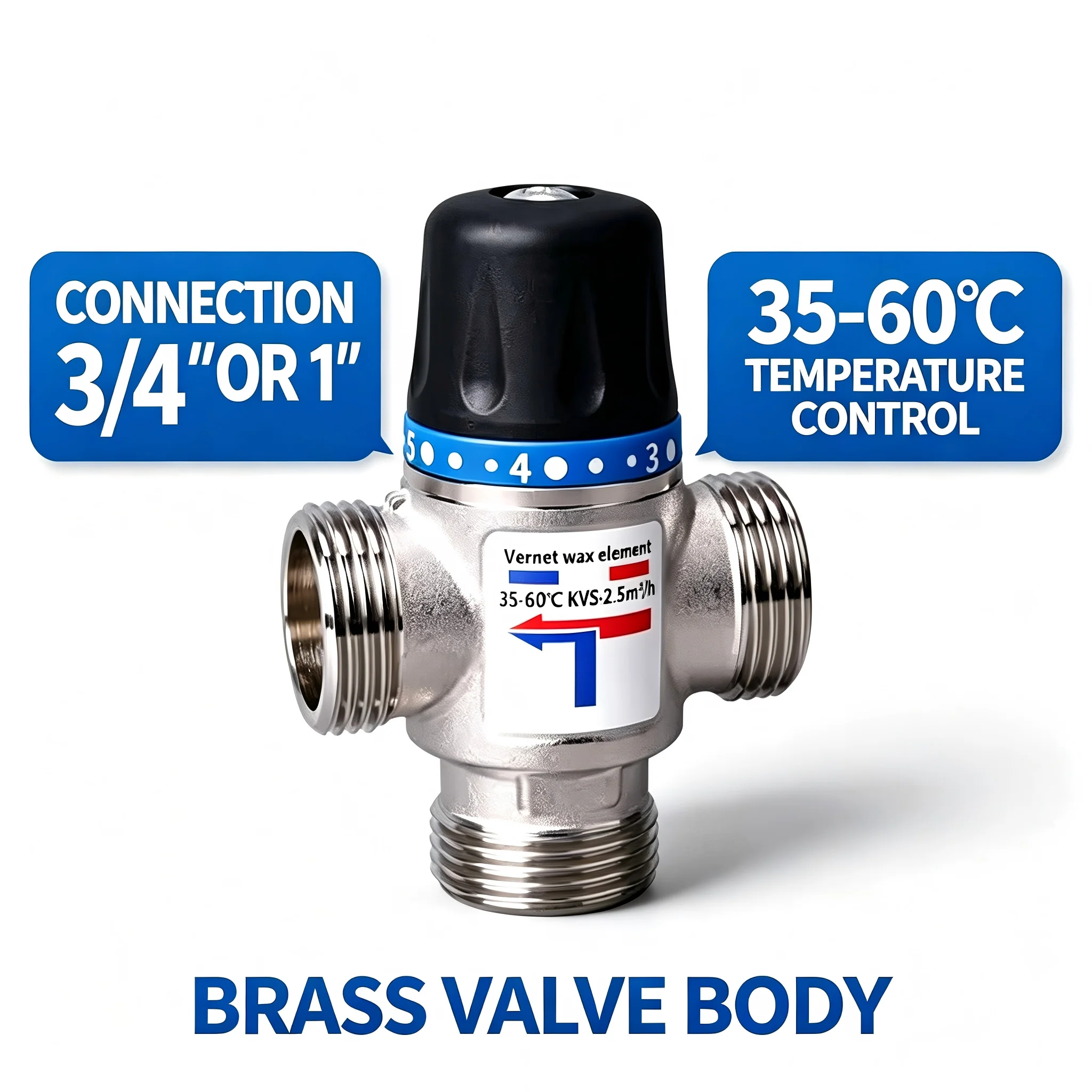 3 Way Constant Temperature Valve for Mixing Hot and Cold Water, Thermostatic Mixing Valves Underfloor Heating, CW617N Material