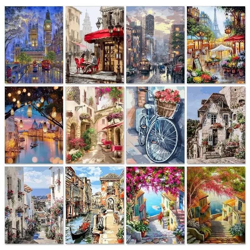 GATYZTORY  City Painting By Numbers For Adults DIY Kits HandPainted On Canvas With Framed Oil Picture Drawing Coloring By Number