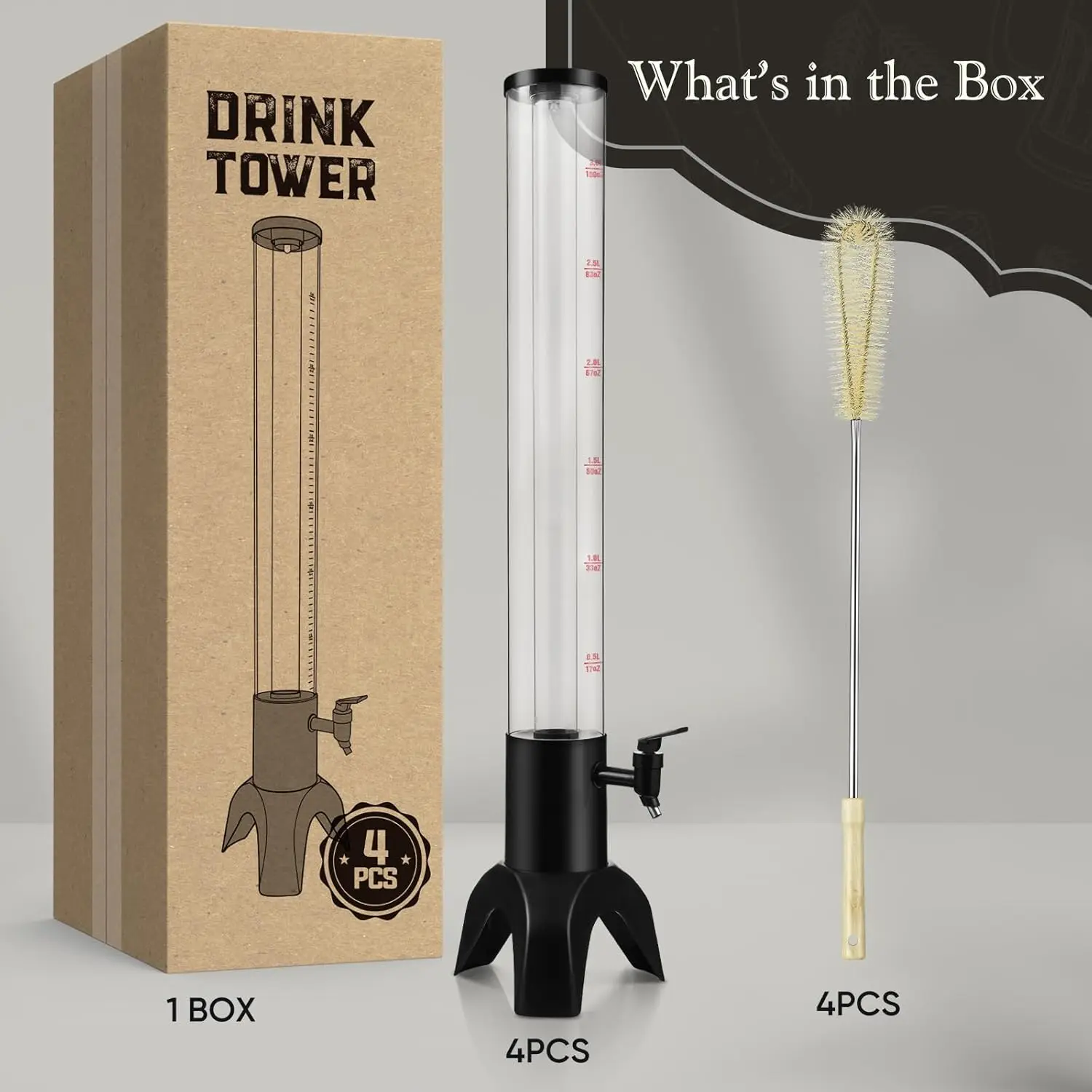 4PCS 3L Drink Tower Dispenser, built-in ice tube and LED light, perfect for parties, bars and restaurants image 2